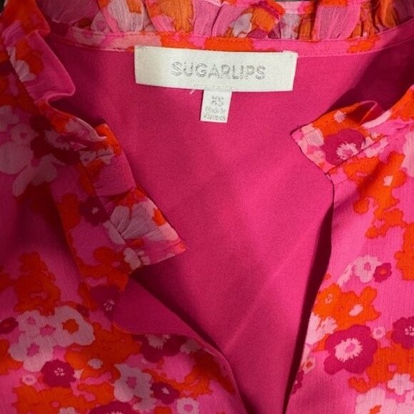 Mod Boutique - Sugar Lips Pink and Orange Split Neck Blouse - XS - Picture 5 of 5